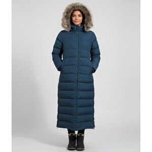 LANDS' END Long Max 600 Down Maxi Puffer Coat Parka w/ Faux Fur Hood - Teal - L